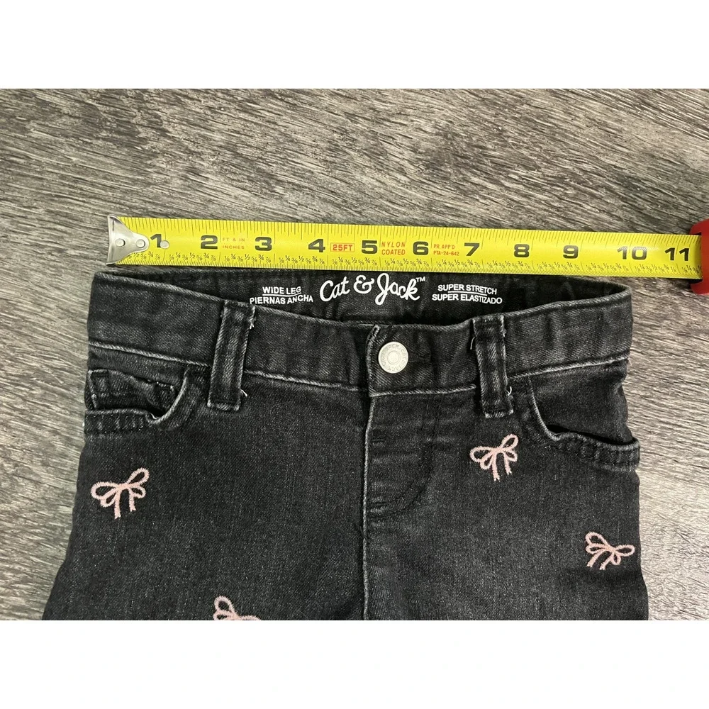 Juniors Baby Girl Cat & Jack Size 18M Wide Leg Black Jeans Embroidered Bows